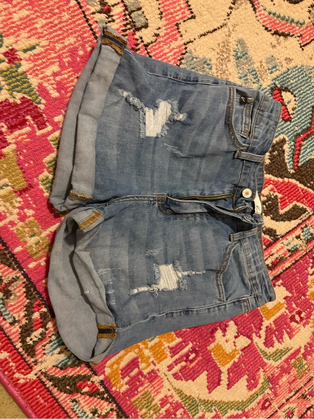 KanCan Light Blue Distressed Rolled Hem Jean Shorts
